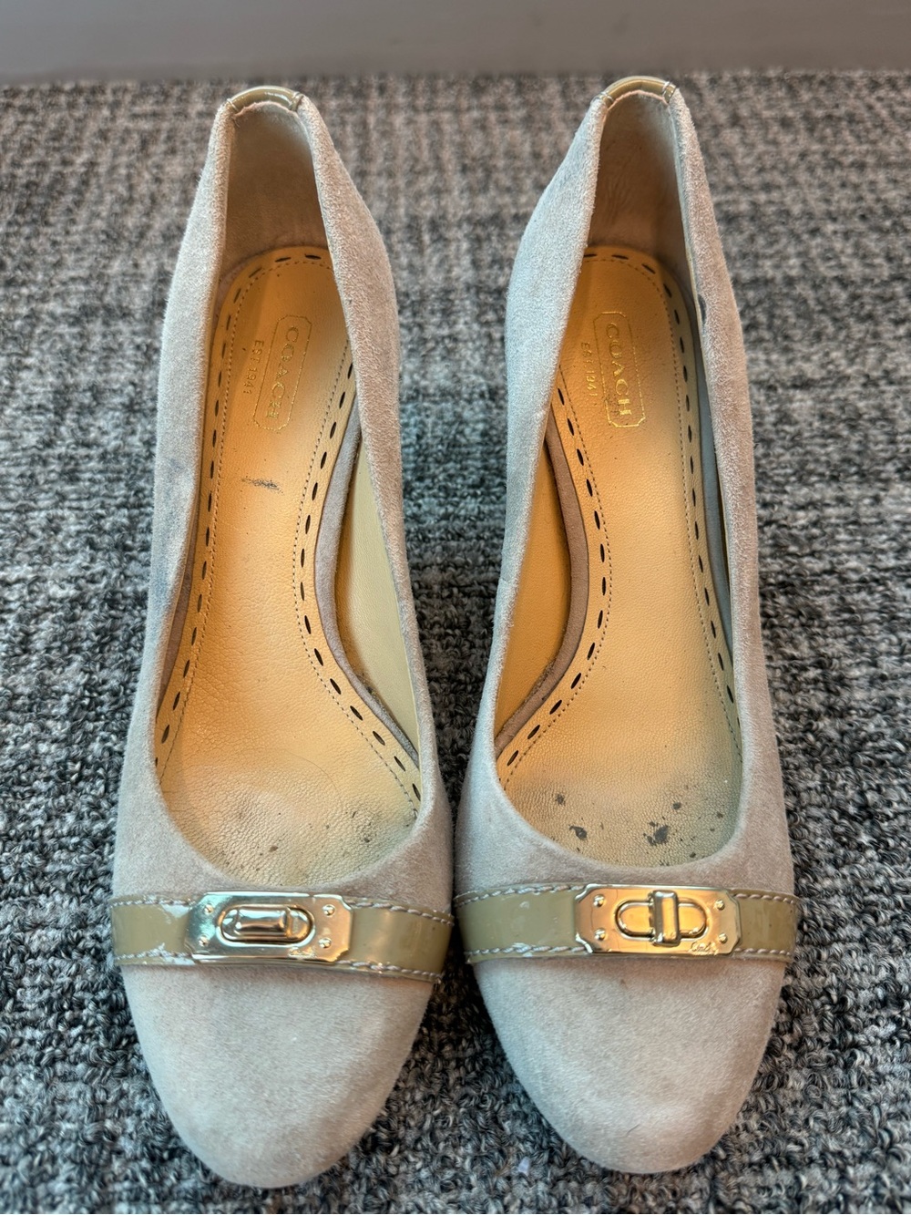 COACH Signature suede “Wanda” taupe heels